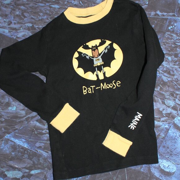 Lazy One Boys Black Gold Bat-Moose Long Sleeve Pajama Top SIZE 8 - Picture 1 of 8